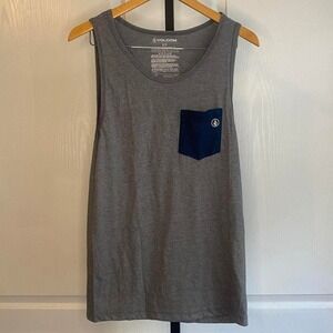 Grey Volcom tank top‎ with navy blue pocket